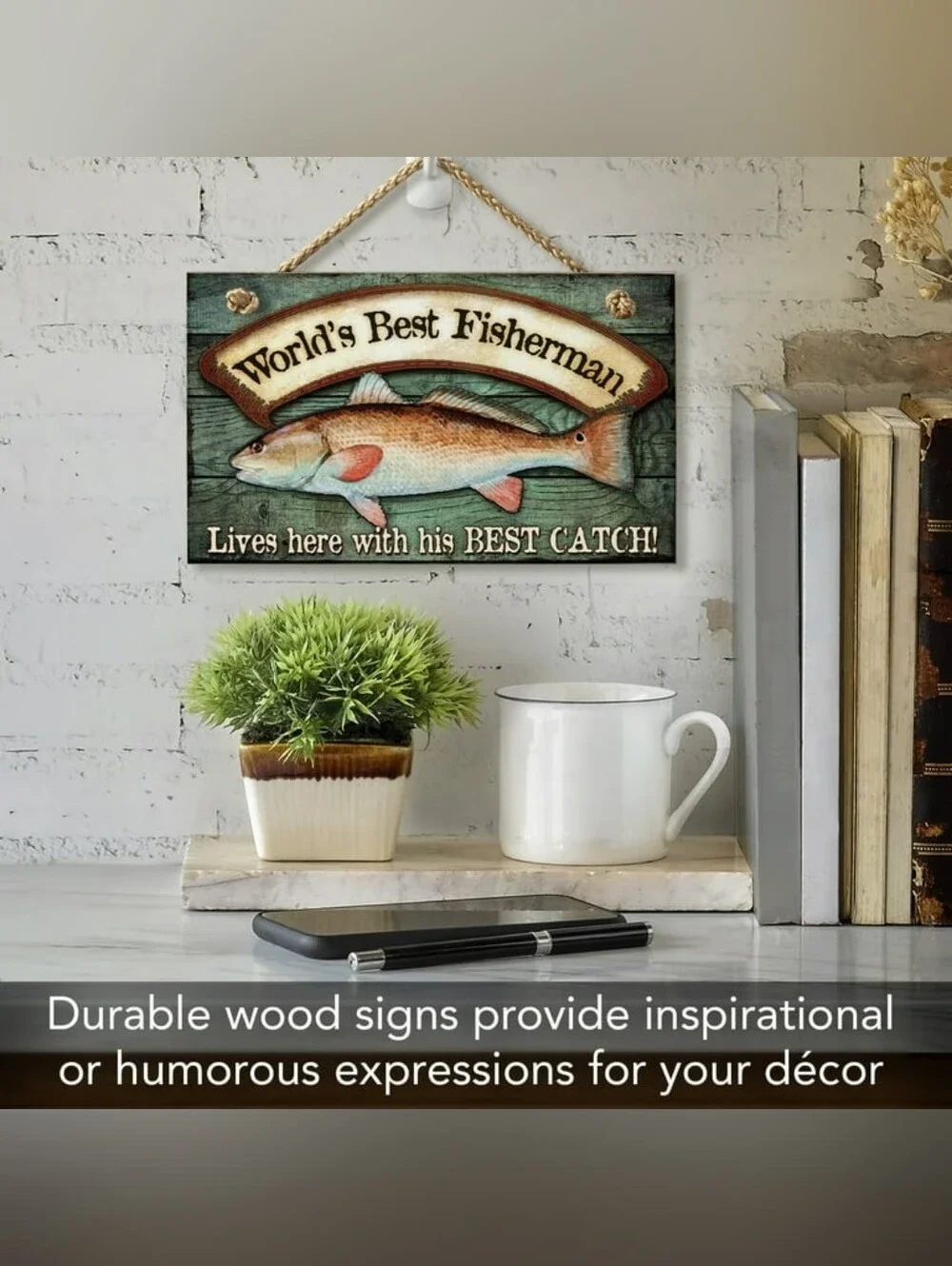 World's Best Fisherman Wall Sign - Green/Brown